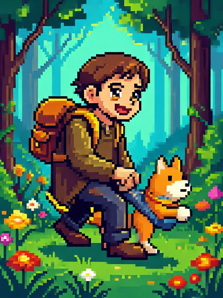 Paisagem em pixel art com efeito de pontilhamento