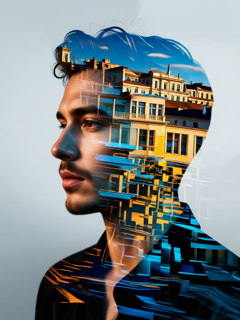 Double exposure portrait featuring a dancer with motion blur elements