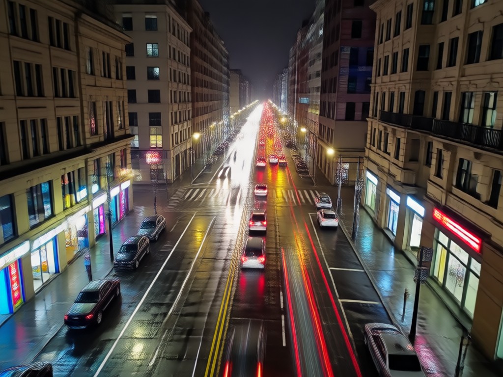 Realistic AI generated rain and light effects