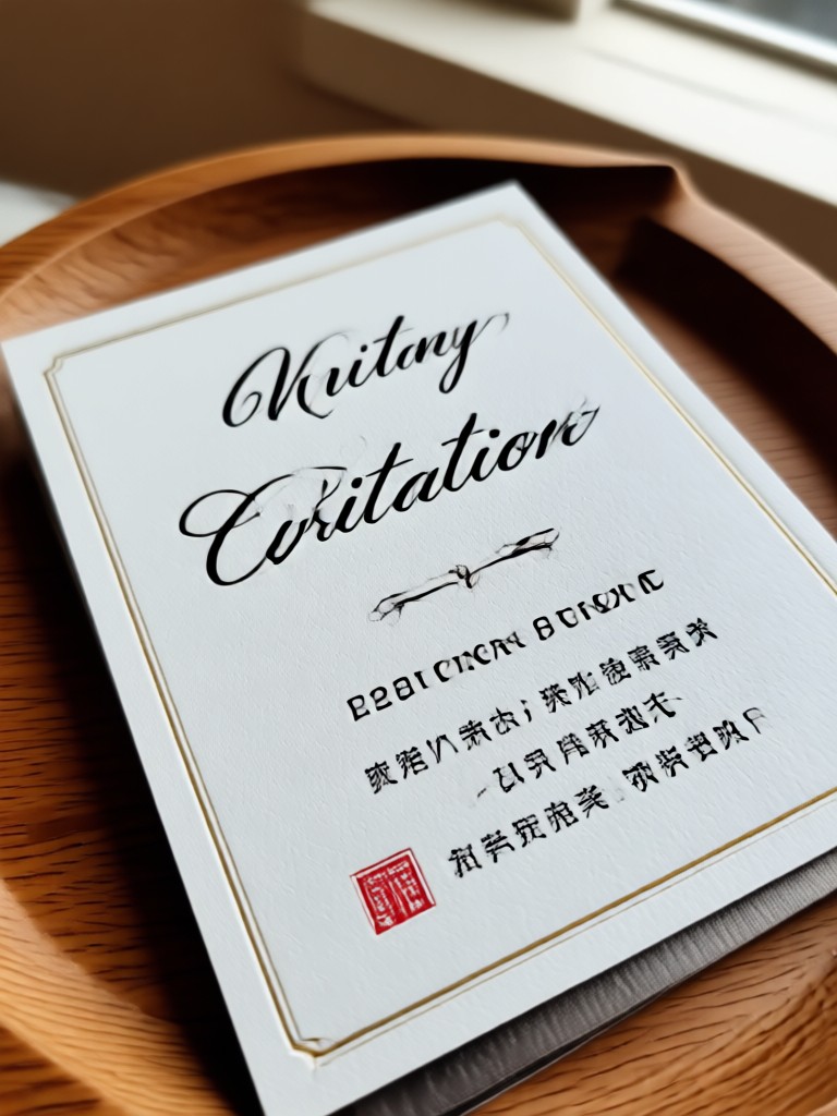 Classic script wedding invitation card with floral border