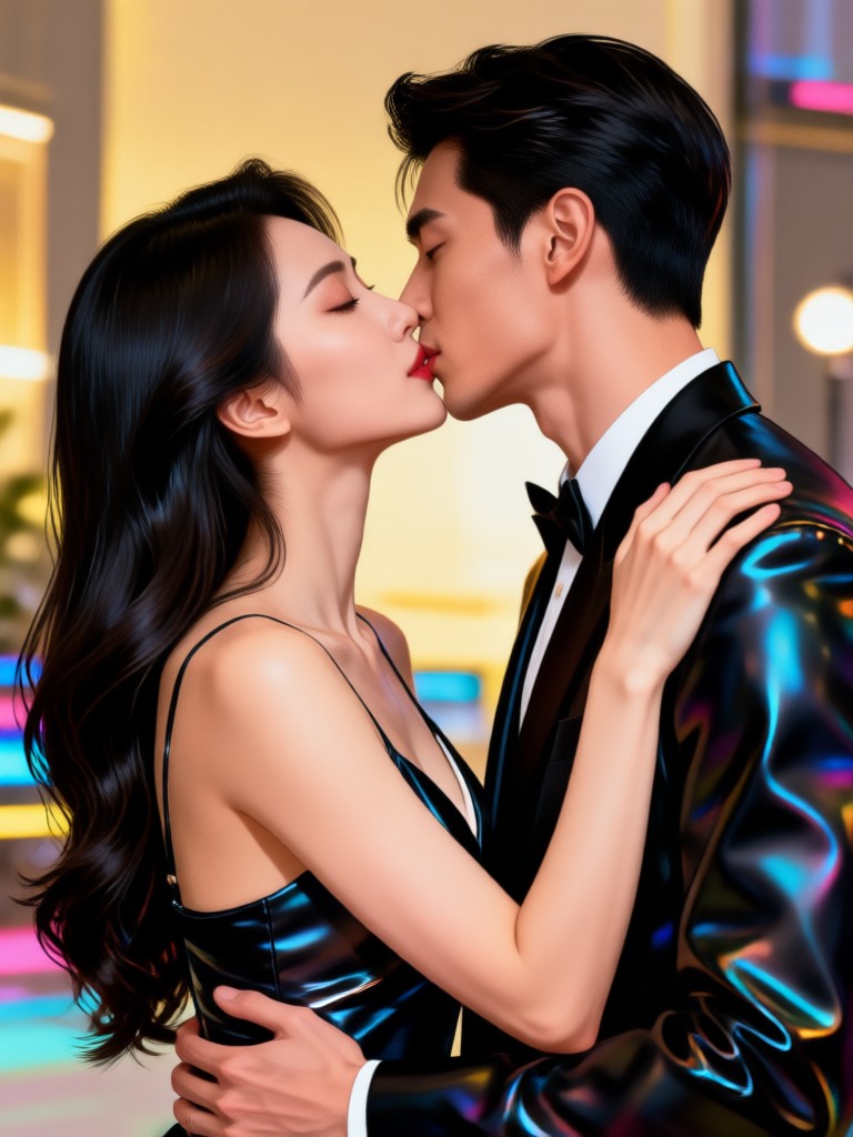 Sophisticated rooftop kiss AI result