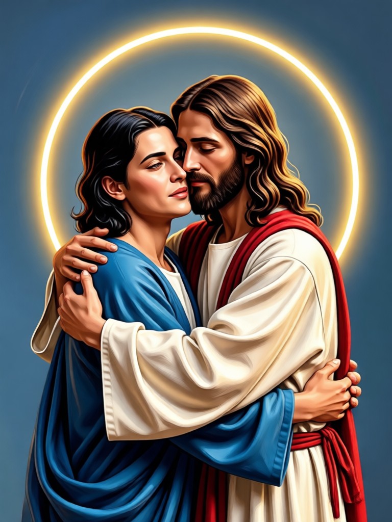AI Jesus hug video example child embrace