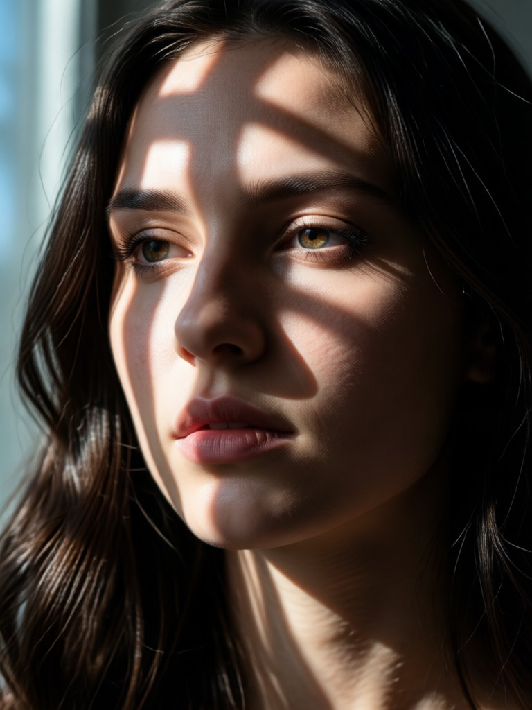 AI portrait with strong Rembrandt triangle lighting