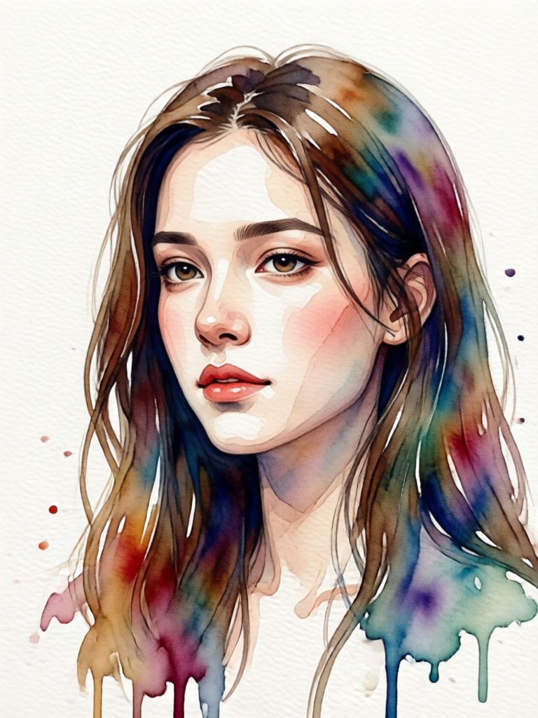 Watercolor portrait with dramatic lighting