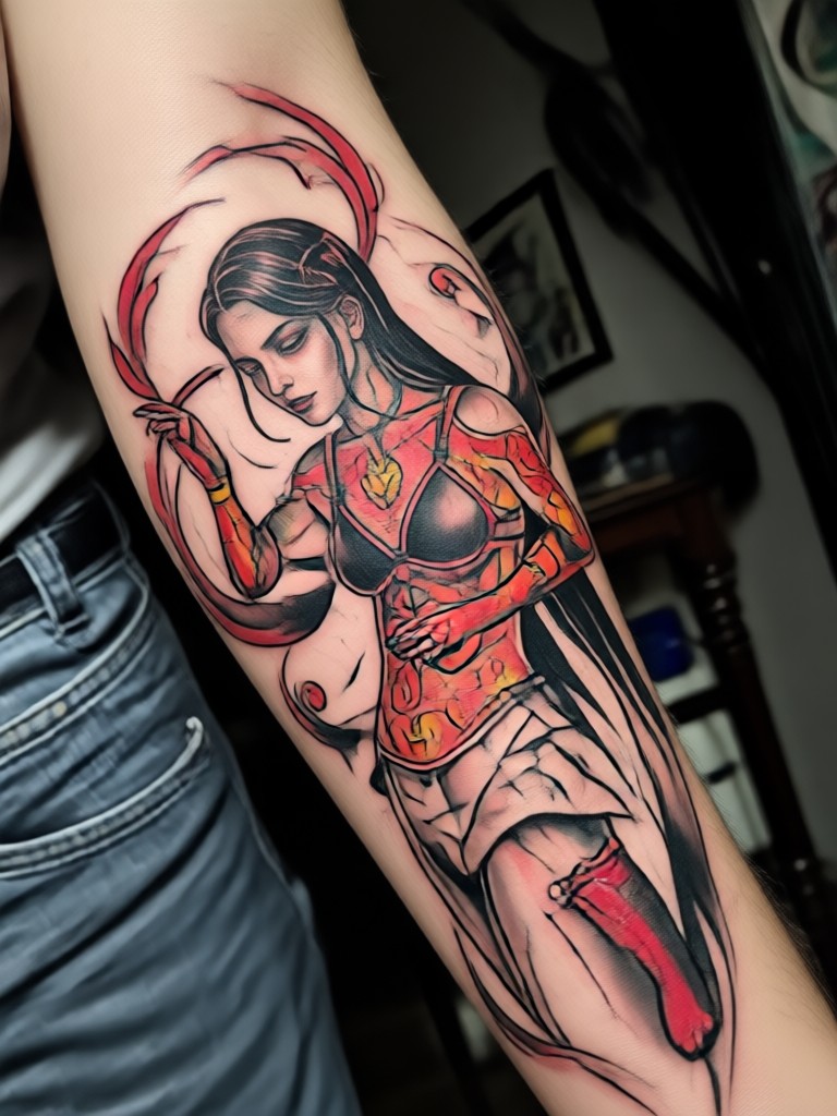 Watercolor style phoenix tattoo