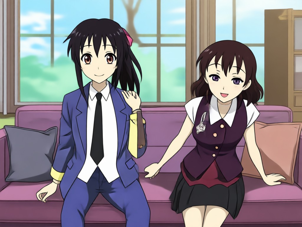 AI processing two faces into anime characters