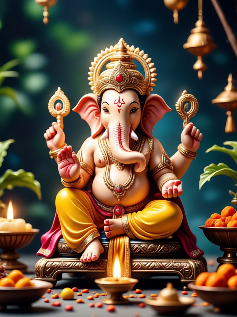 KI-Ganesha in goldener Tempelkulisse