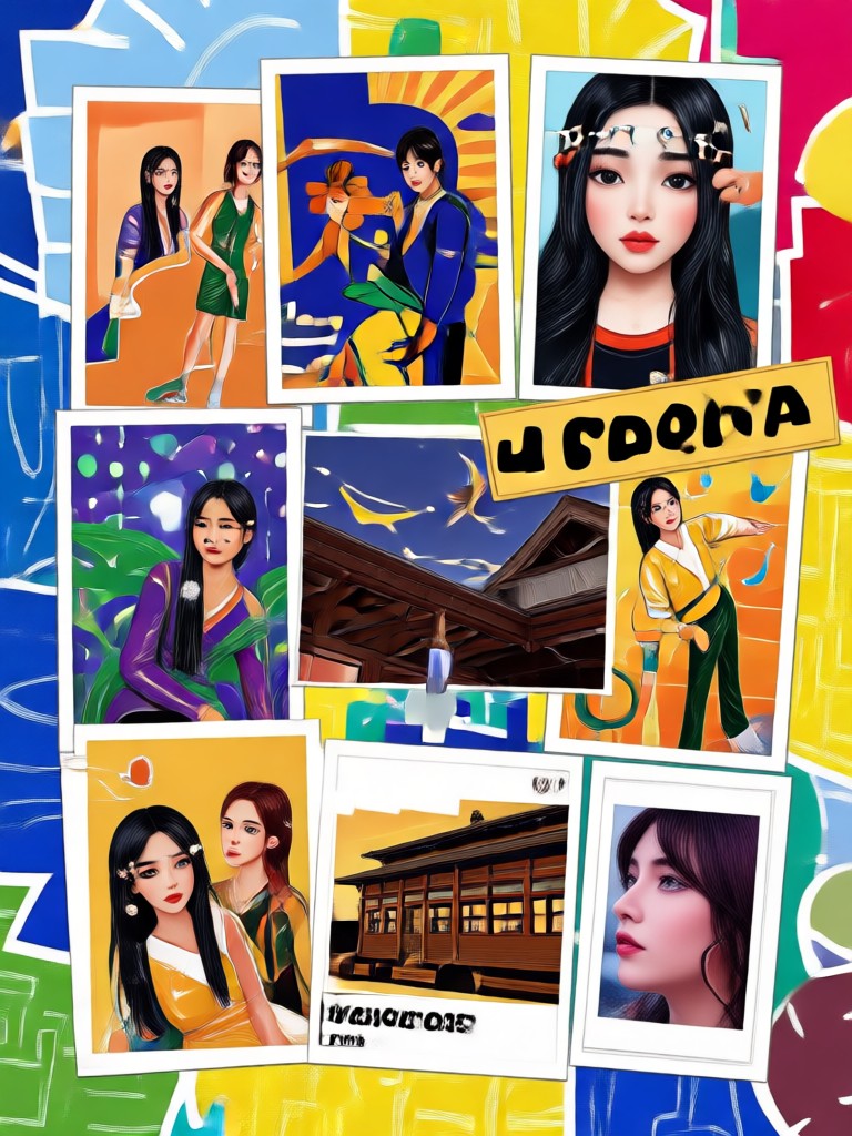Artistic polaroid style scattered collage