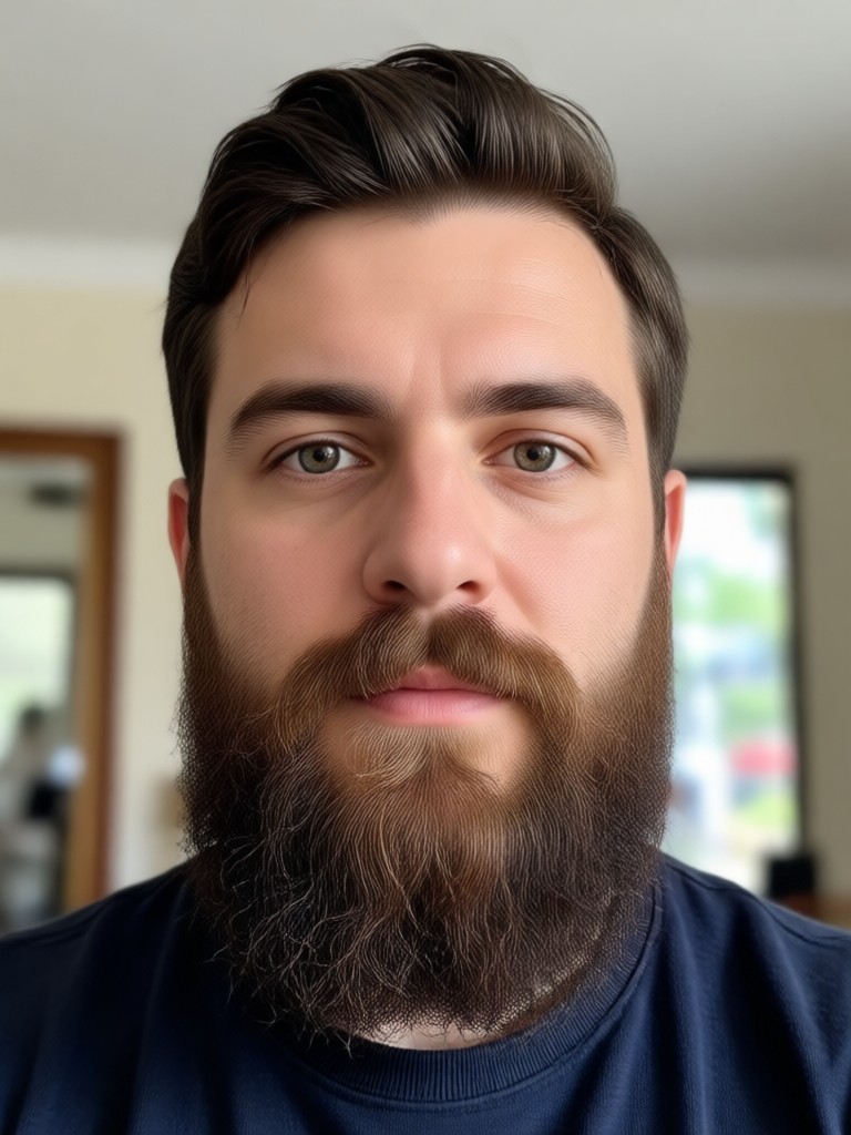 Young man previewing a mature beard style with AI