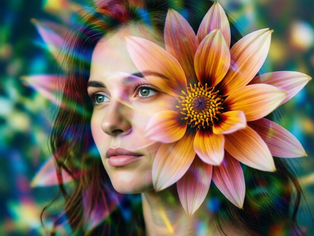 AI blending a face with a flower overlay
