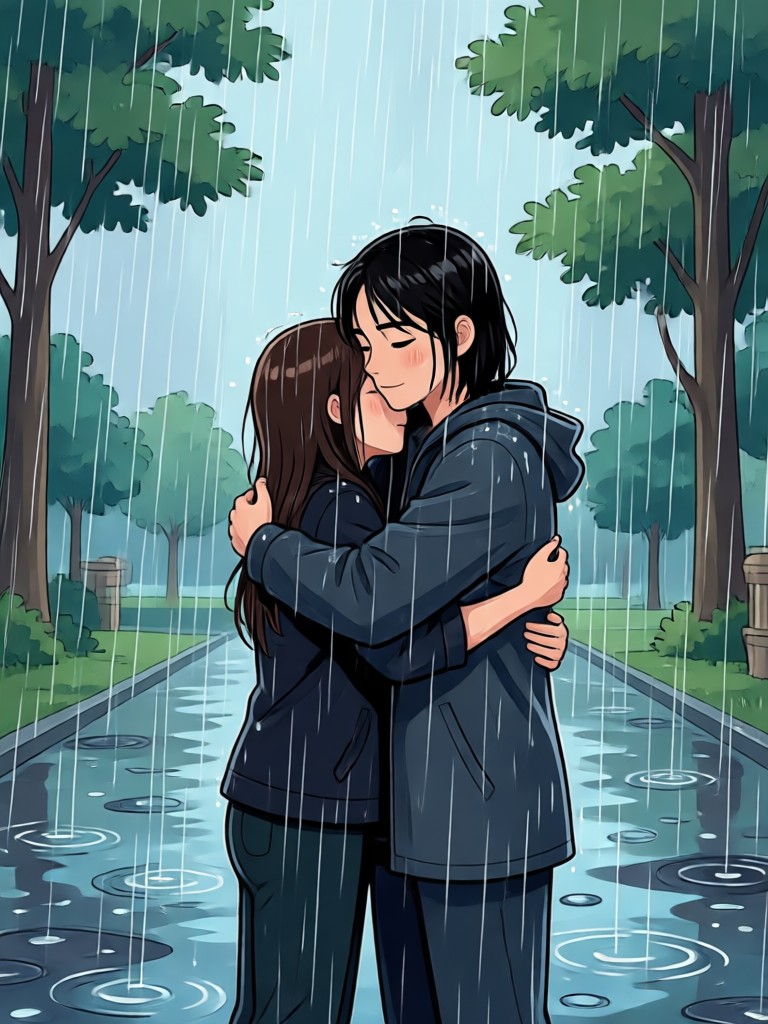 Animación romántica de lluvia en blanco y negro