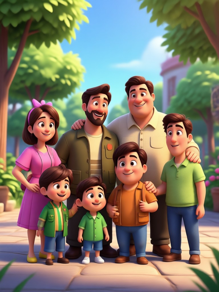 Couple portrait in classic Pixar animation style