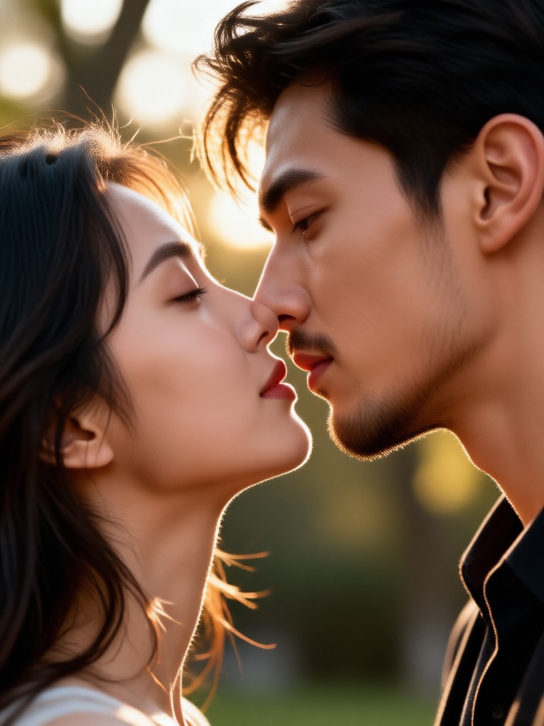 Sunset beach romantic kiss AI generation