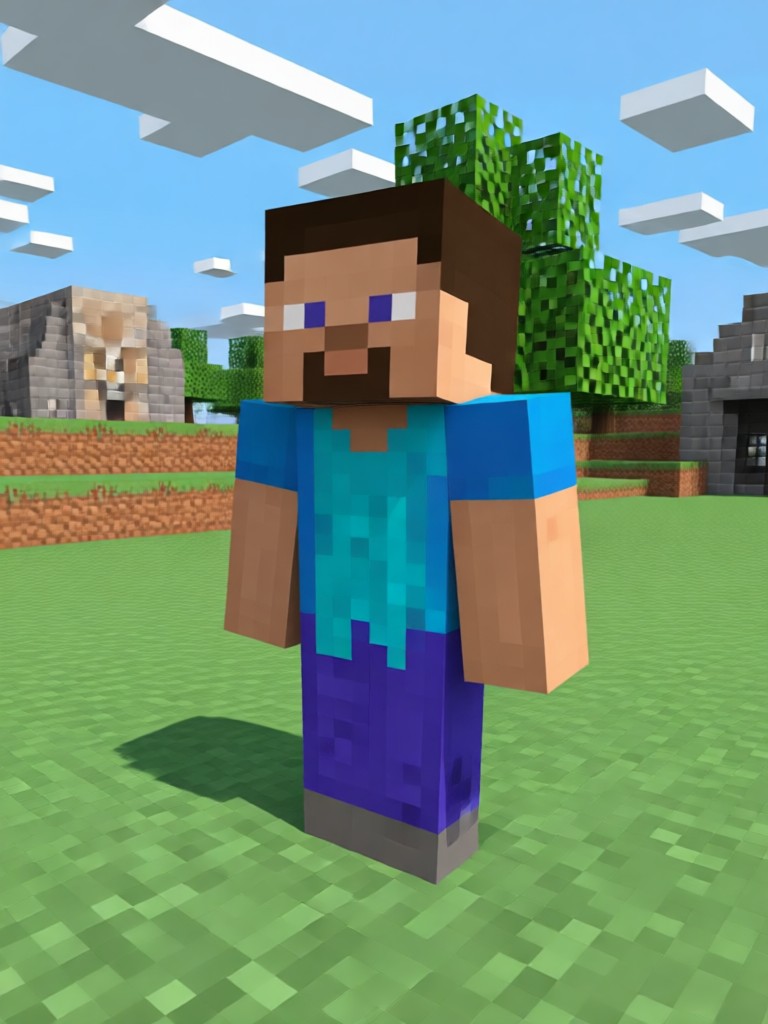 Blocky Minecraft style landscape generated from a nature photo