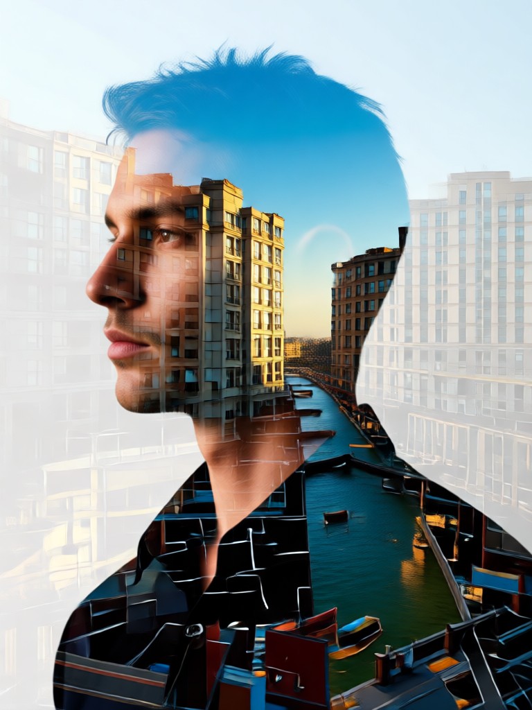 Mobile phone showing double exposure editing process