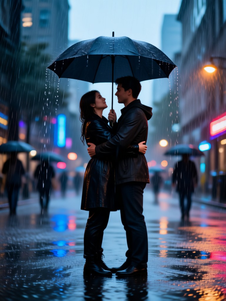 Best friends reunion hug at airport in rain