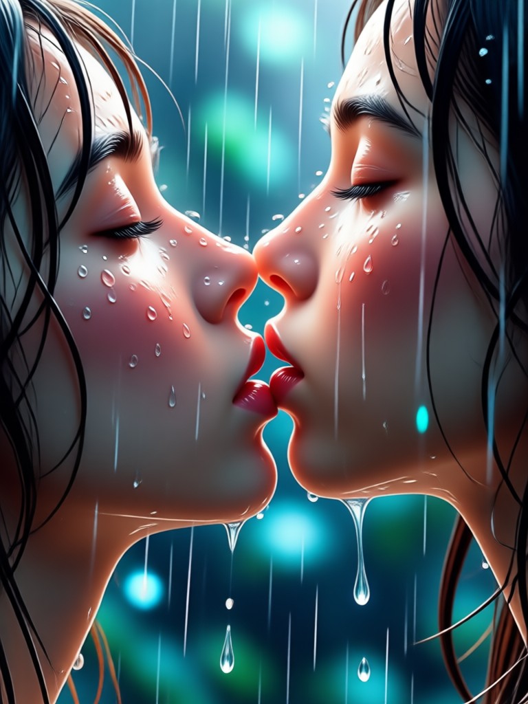 romantic balcony scene with animated rain