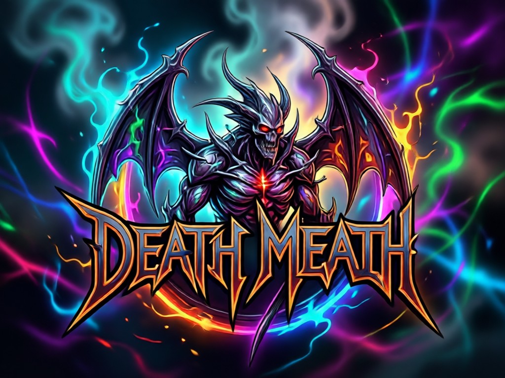 AI death metal logo generation process showing text input and logo output