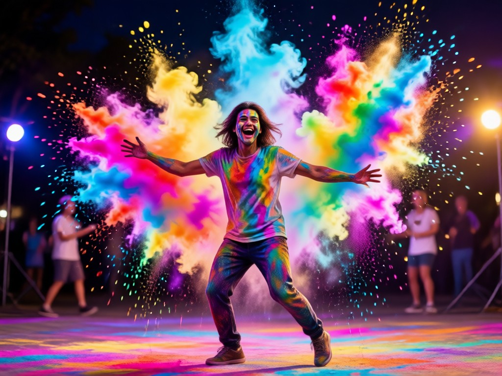 Portrait transformed into a Holi celebration scene