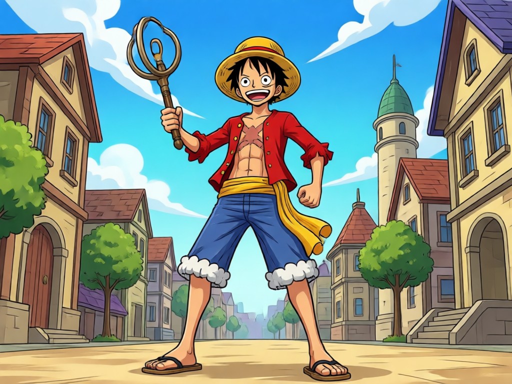 Interface do aplicativo mostrando a transformação de uma foto normal para um personagem de anime One Piece