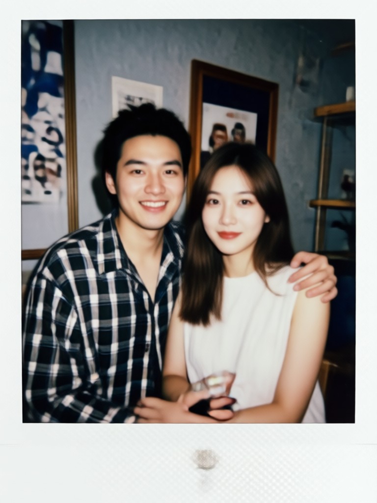 Black and white Polaroid of a couple laughing