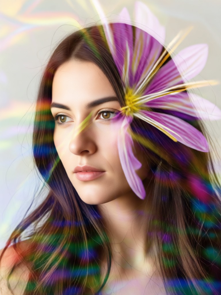 Minimalist daisy double exposure portrait with soft lighting