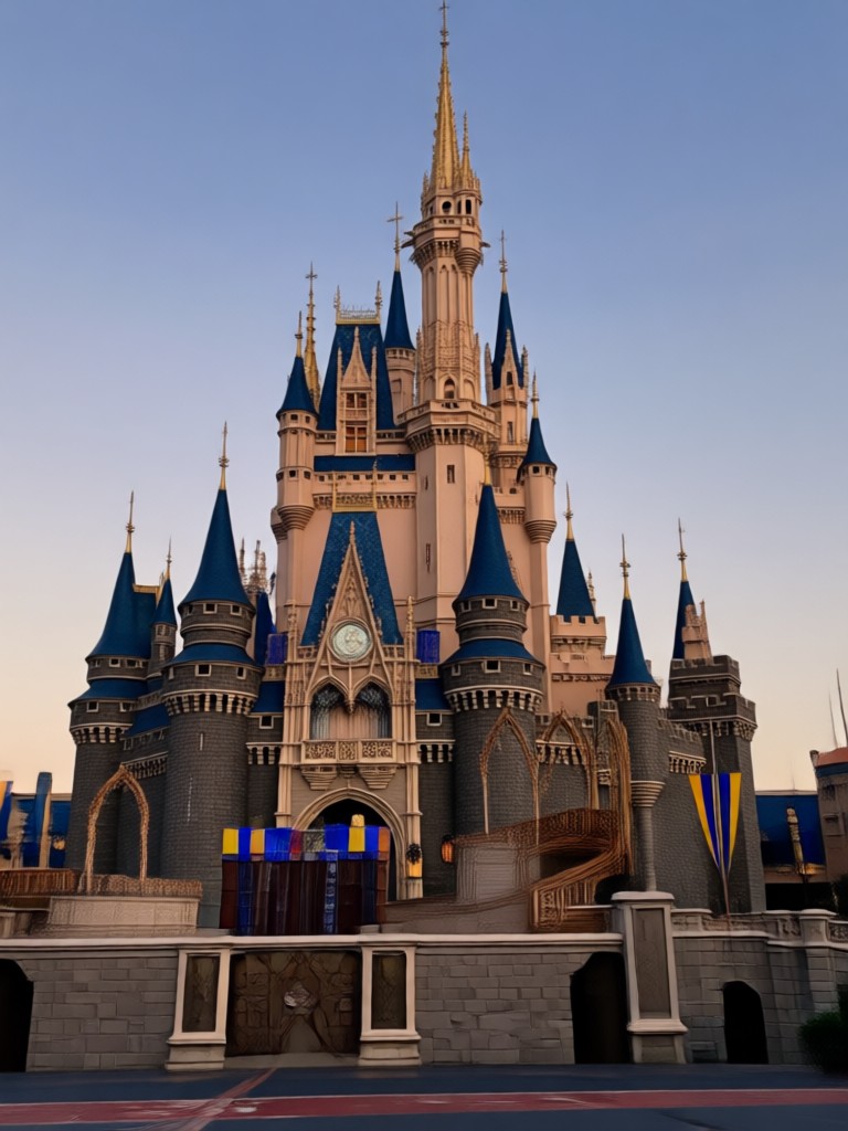 Magical waterfall castle kiss scene