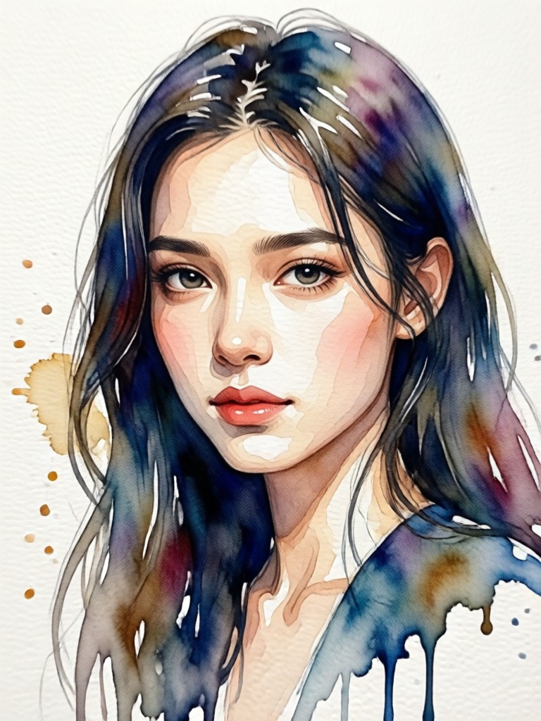 정교한 수채화 선 작업의 디테일한 인물화