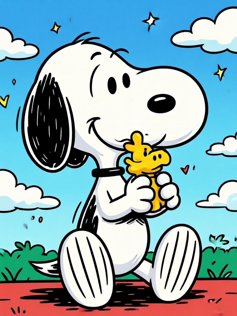 Snoopy gerado por IA em uma pose pensativa