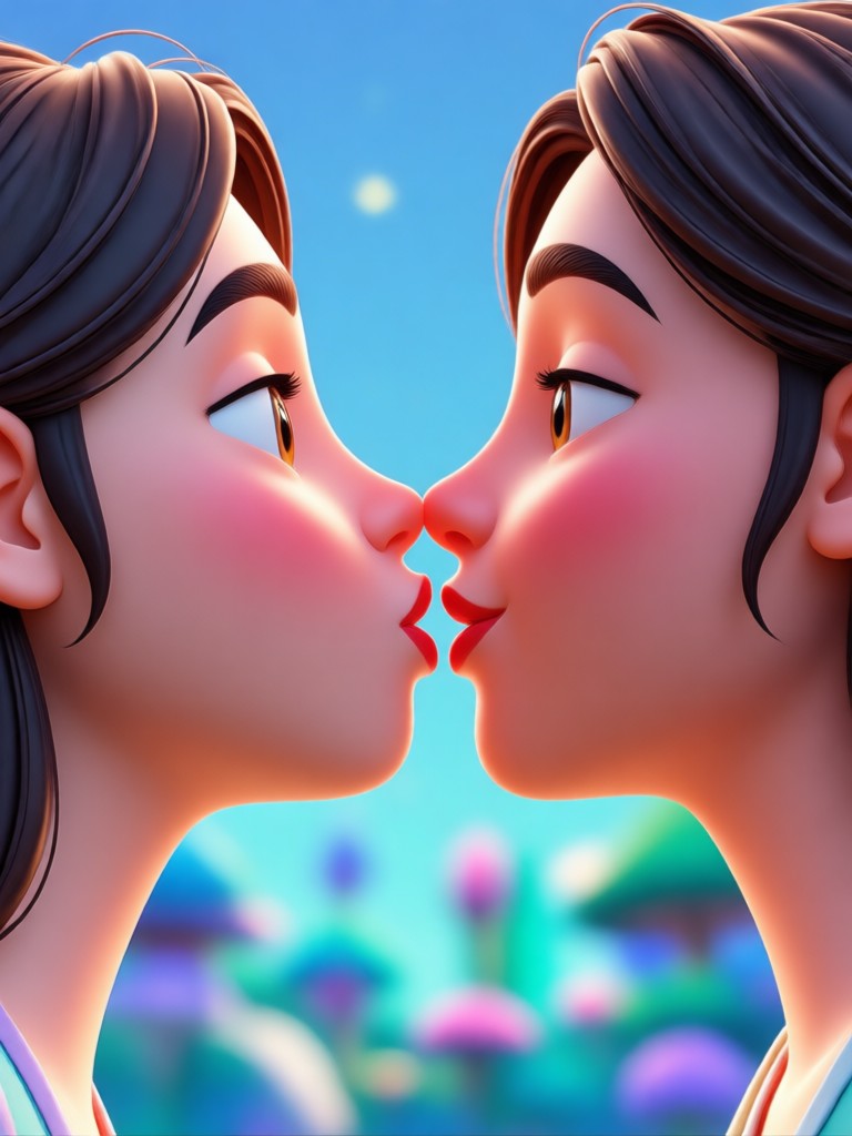 애니메 스타일 3D 키스 애니메이션