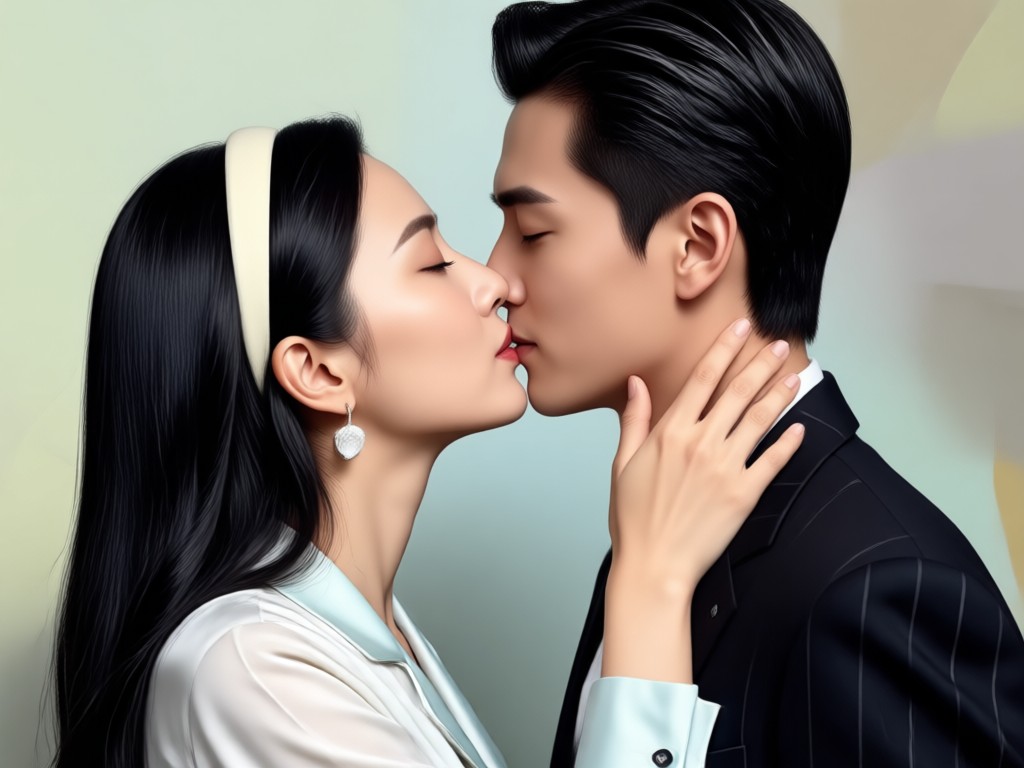 Realistic AI generated couple kiss pose