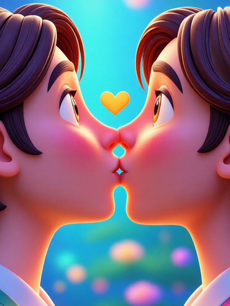 Ghibli style animated kiss
