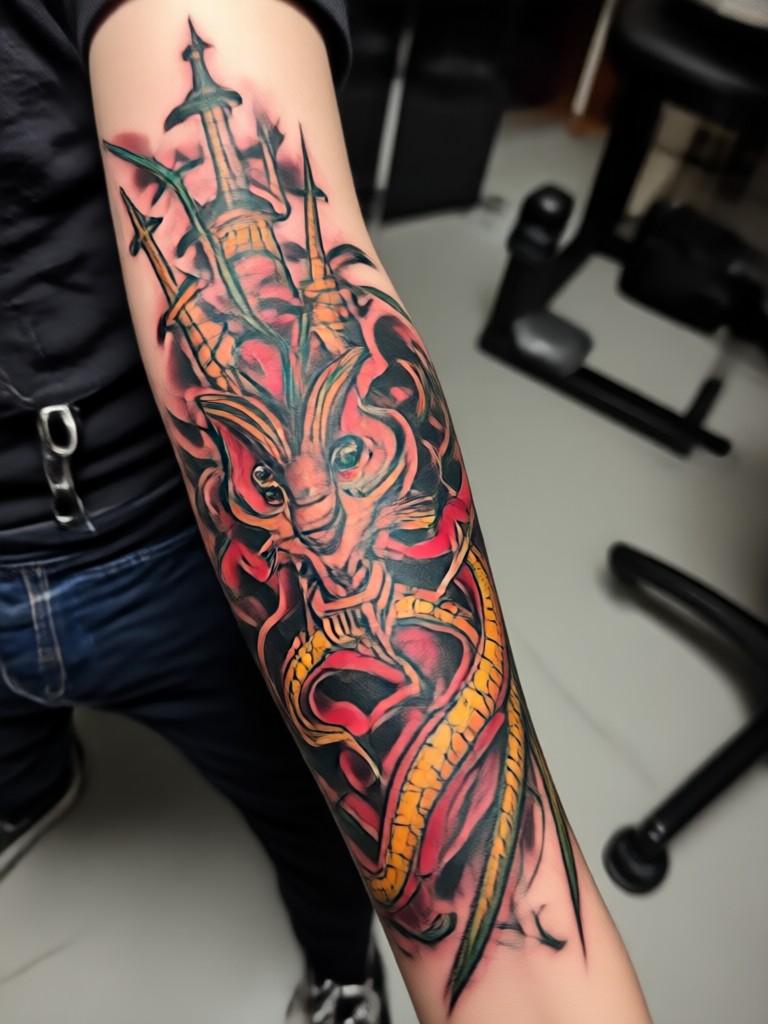 Full sleeve tattoo design with Japanese waves and koi fish