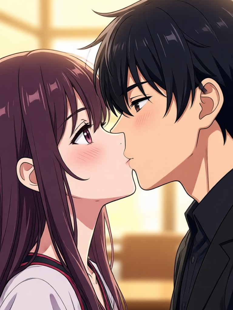 Dramatic anime kiss video with special effects