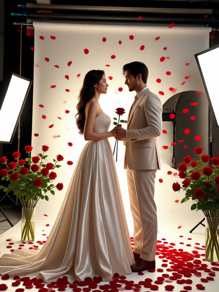 AI generated photo with artistic petal frame around couple