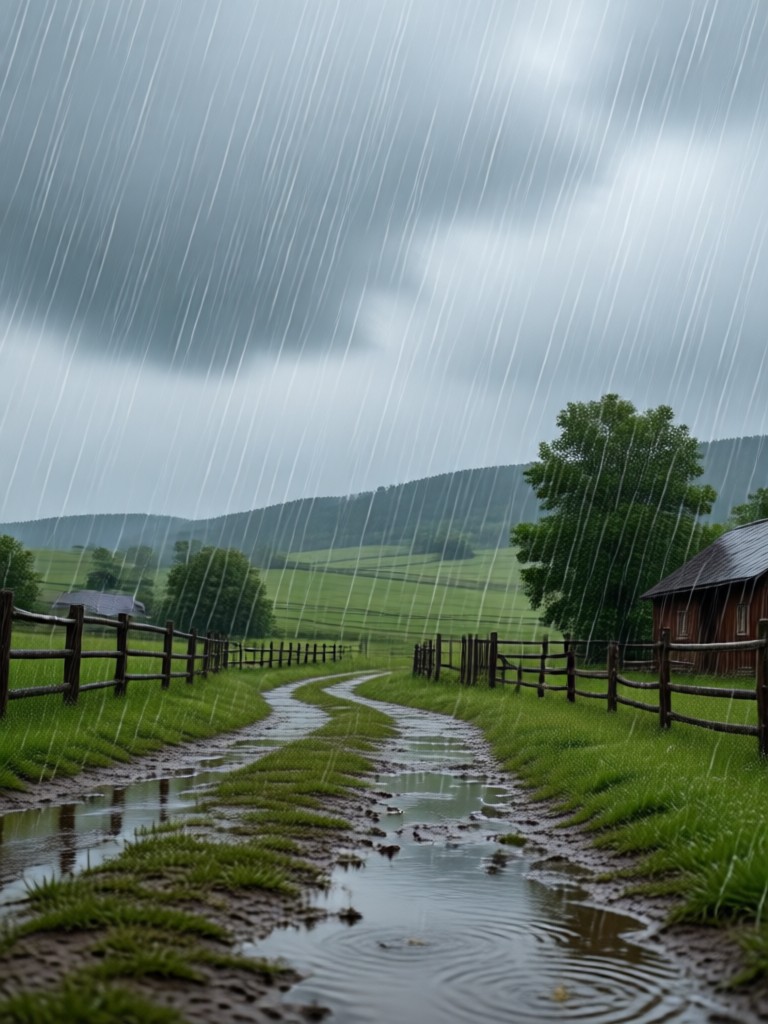 Cinematic downpour in a wheat field AI generated