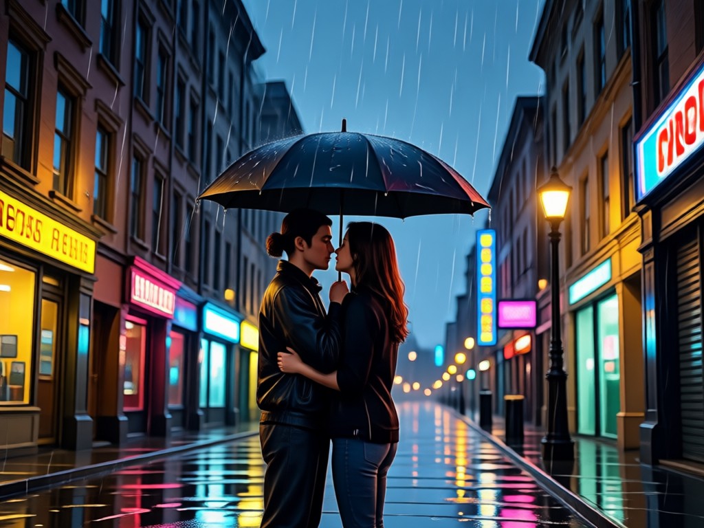 Genera videos de besos en una noche lluviosa con un solo toque