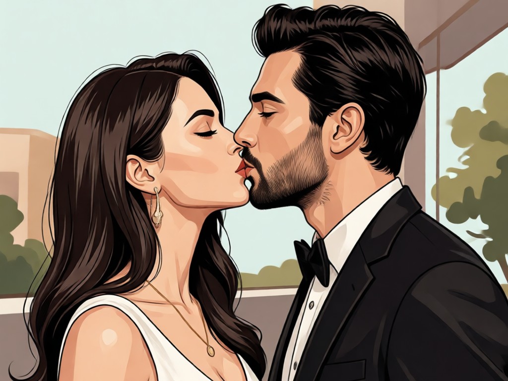 AI creating a celebrity style couple kiss transformation