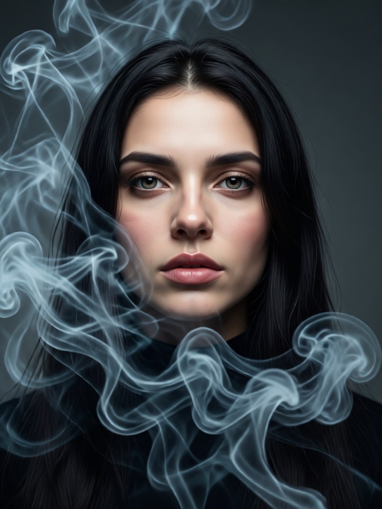 Dramatic high contrast smoky fashion portrait
