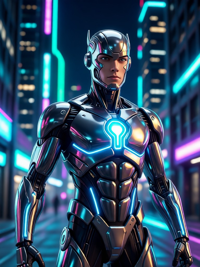 3D render style AI action hero