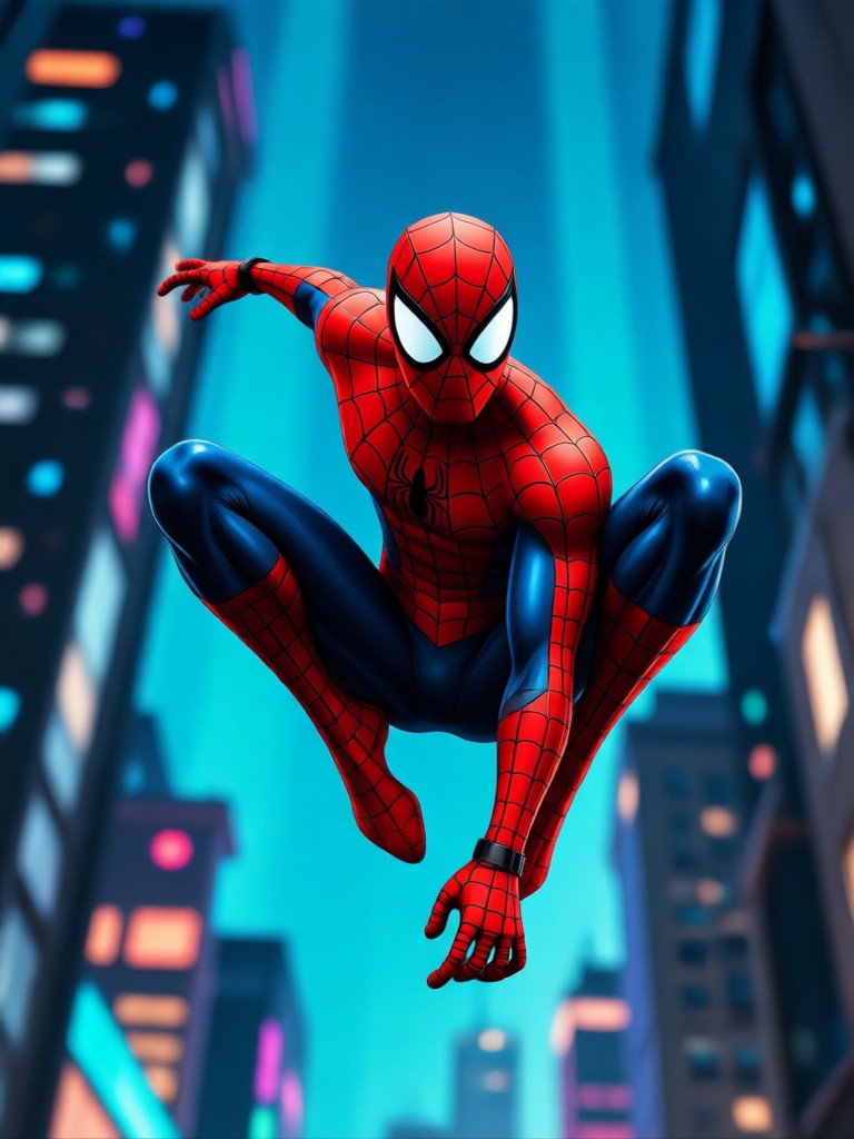 Web swinging action pose Spider Man