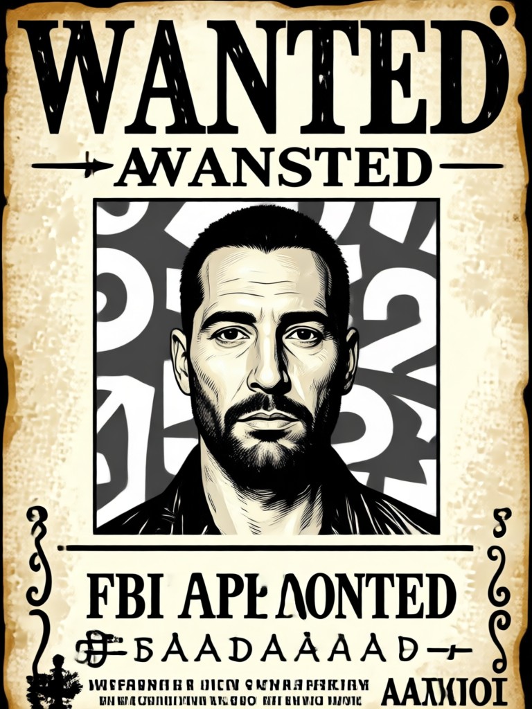 Wanted poster for a fictional movie villain