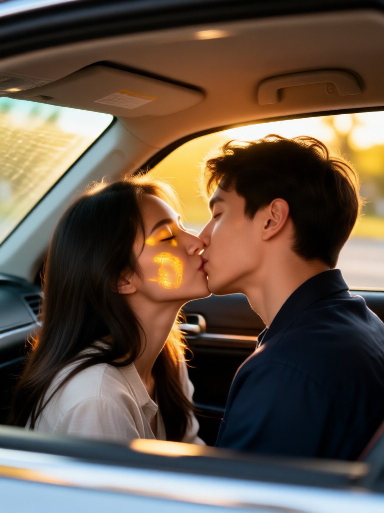 Mobile app interface showing car kiss video generation