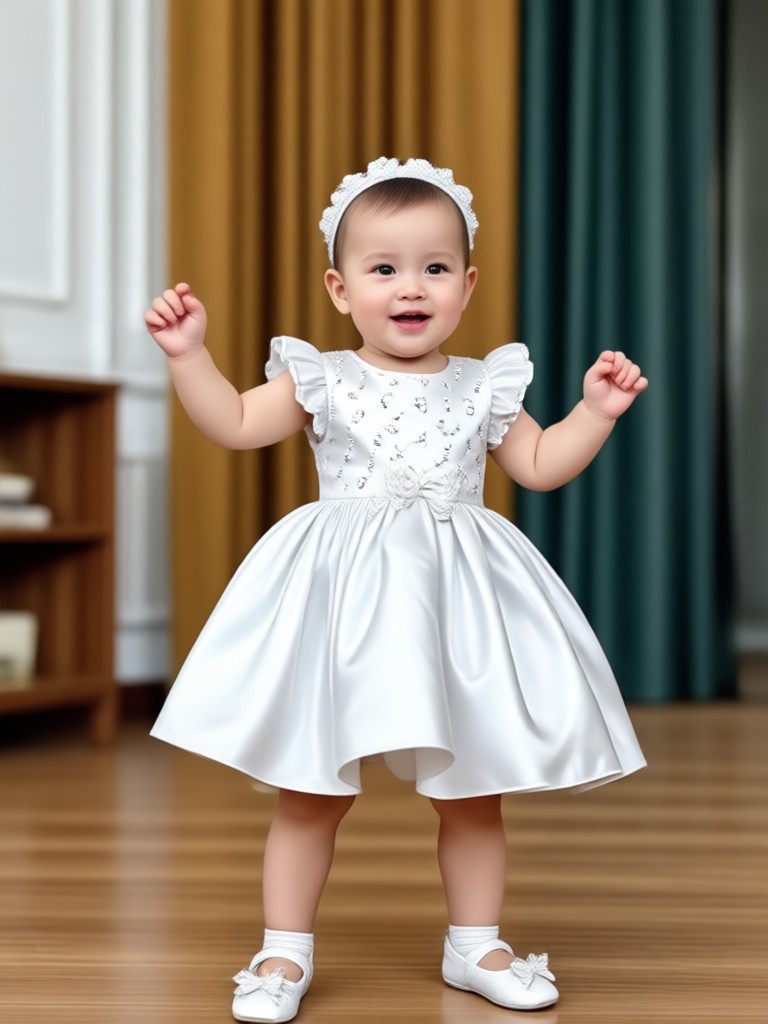 Baby in a princess dress waltzing