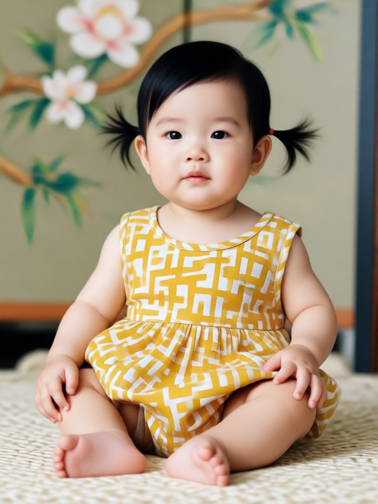 Baby dressed as a tiny gardener with sunhat