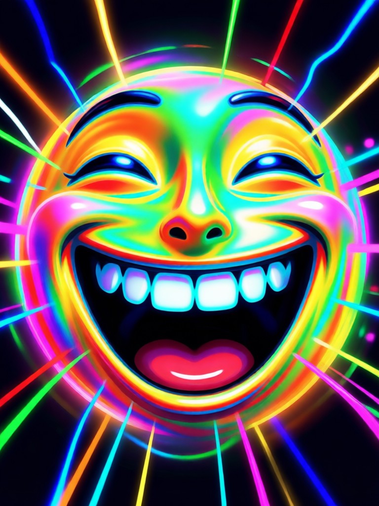 Before and after of AI laughing face transformation