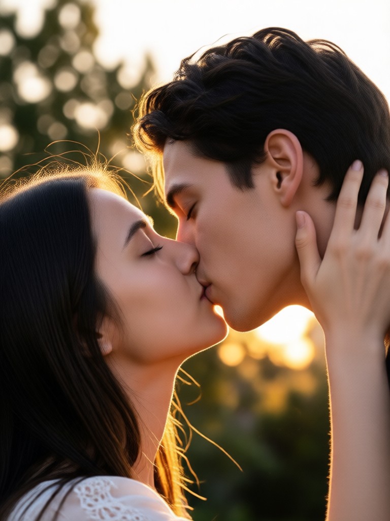 AI multi person kiss in a fantasy forest setting