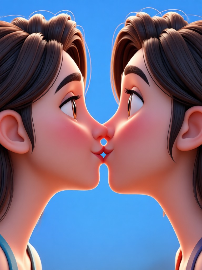 Tender forehead kiss 3D animation