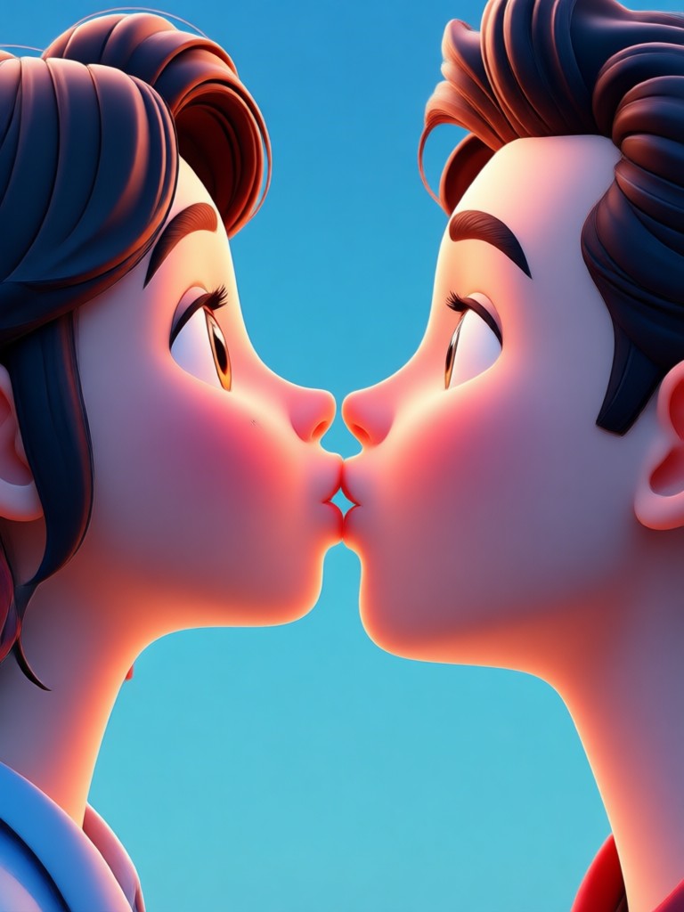 Realistic cinematic kiss with light effects