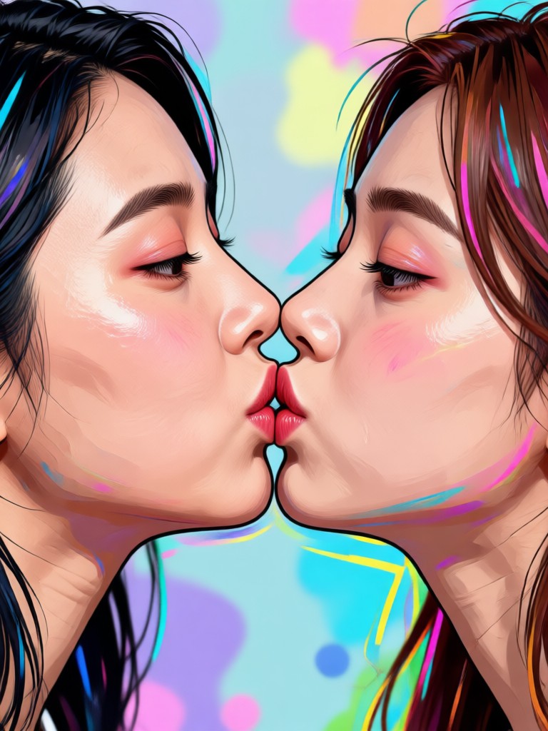 Watercolor style kissing animation maker result